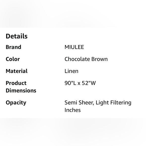 MIULEE CHOCOLATE BROWN LINEN CURTAINS 52x90 SEMI SHEER 2 PANELS NEW - Picture 7 of 9